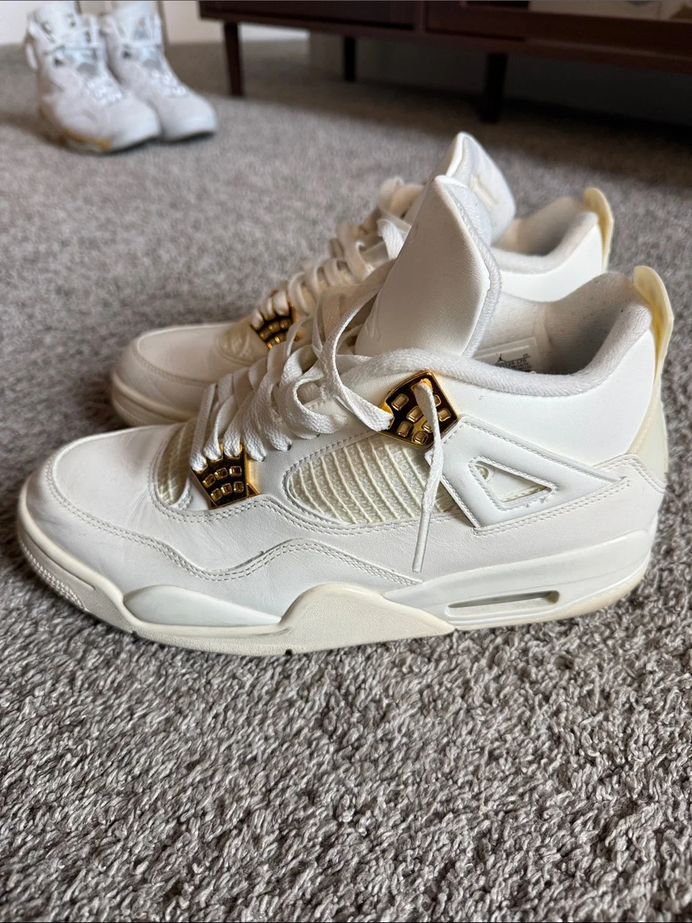 Jordan All-White Leather Sneakers with Gold Accents